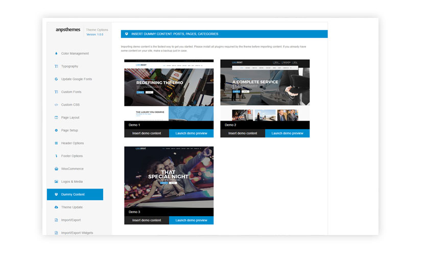 Limo Rent - Limousine, car rental WordPress theme - Demo content install